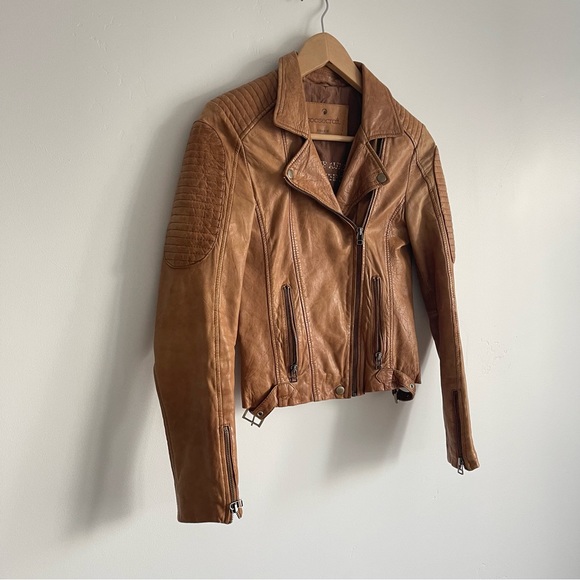 Goosecraft Womens Leather Biker Jacket 438 Real Leather Brown Tan Size Xs - Picture 3 of 13